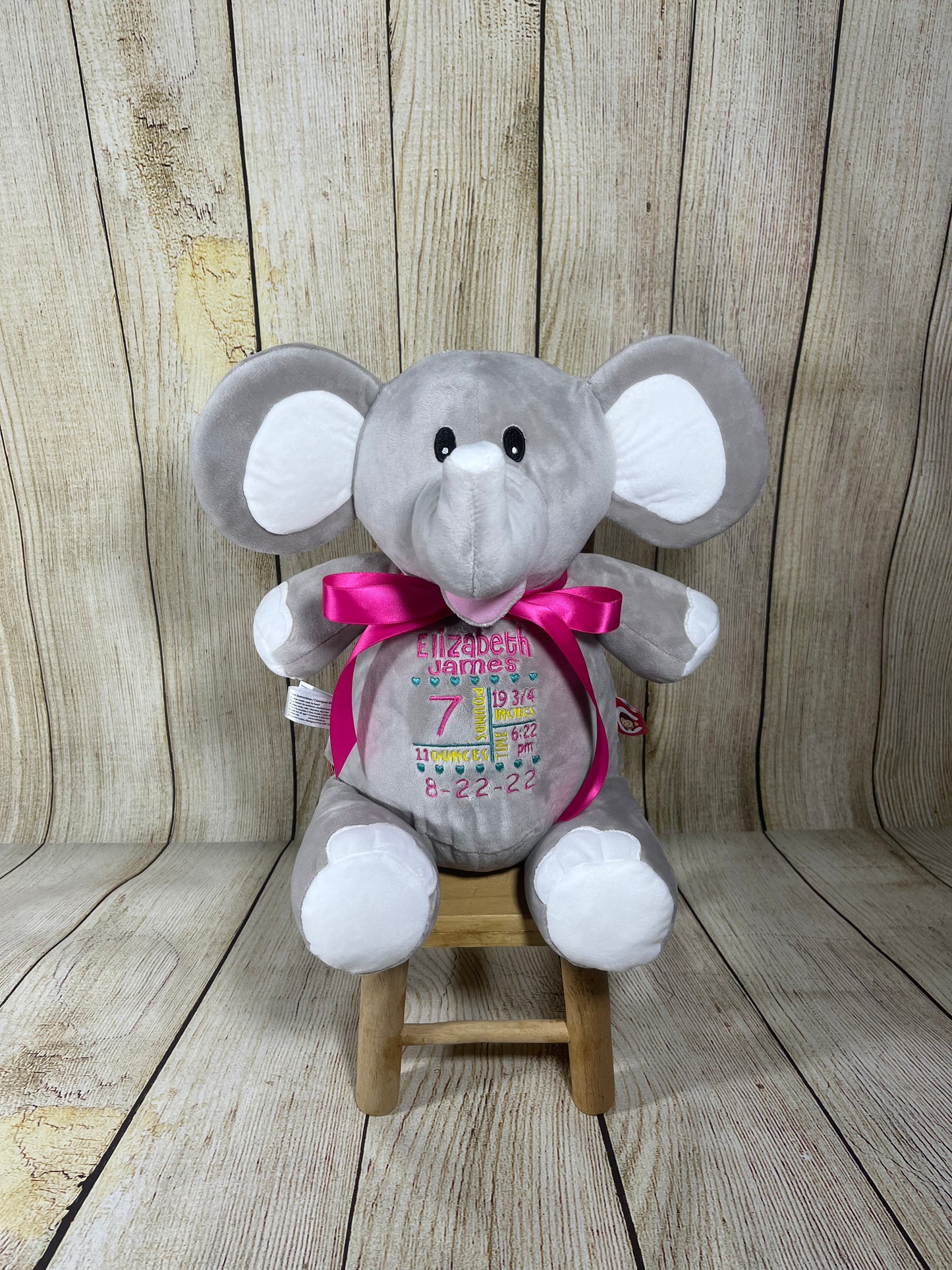 Cubbies™ Grey & White Elephant Stuffie with Custom Embroidery