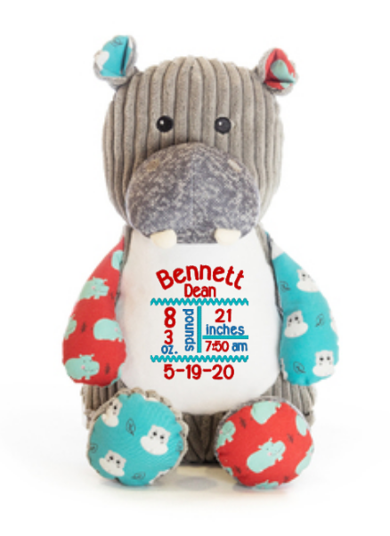 Cubbies™ Harlequin Hippo Stuffie with Custom Embroidery