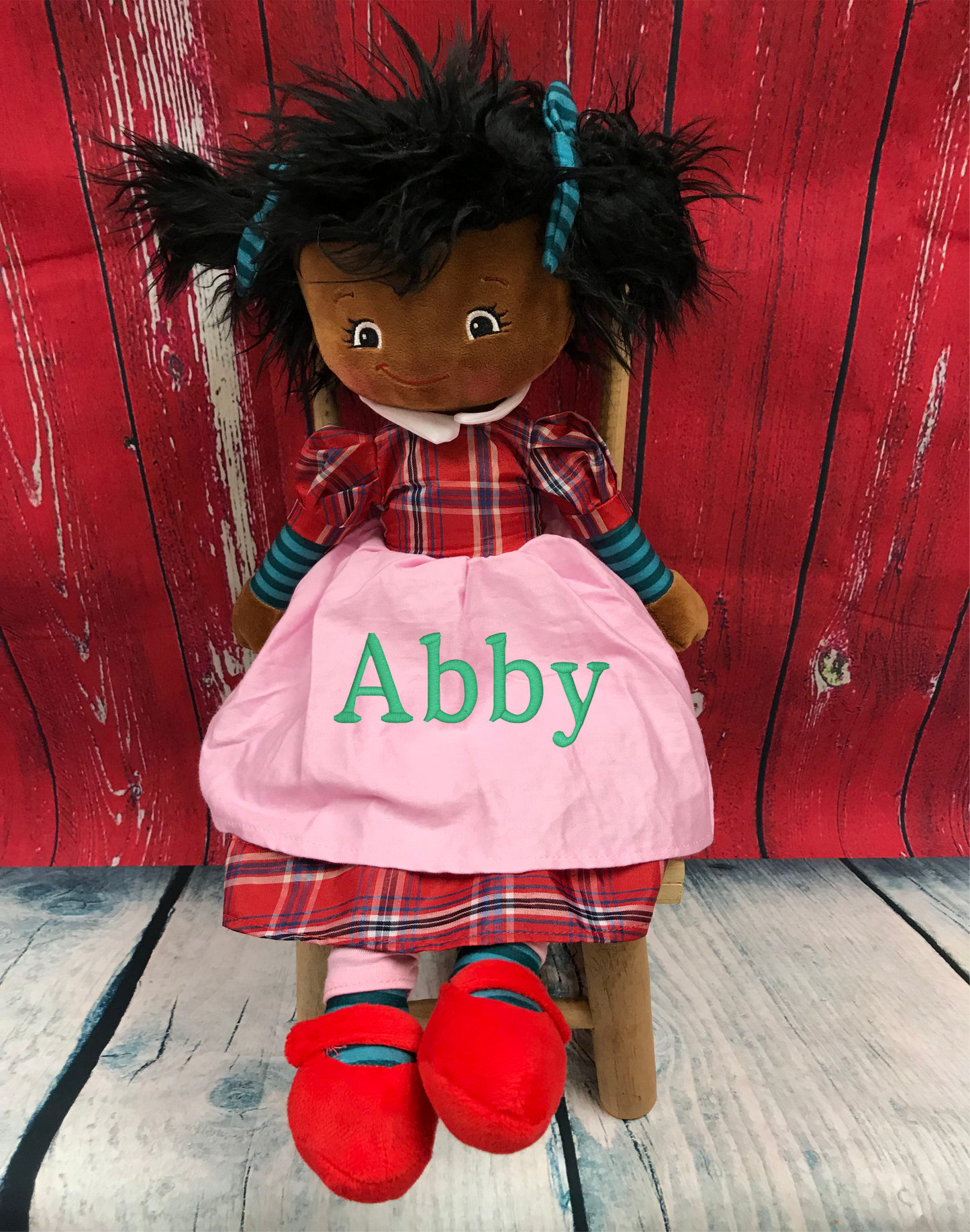 Cubbies Rag Doll with Black Hair - custom embroidered!