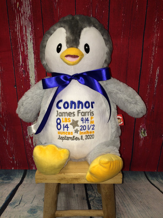 Cubbies™ Signature Collection Grey Penguin Stuffie with Custom Embroidery