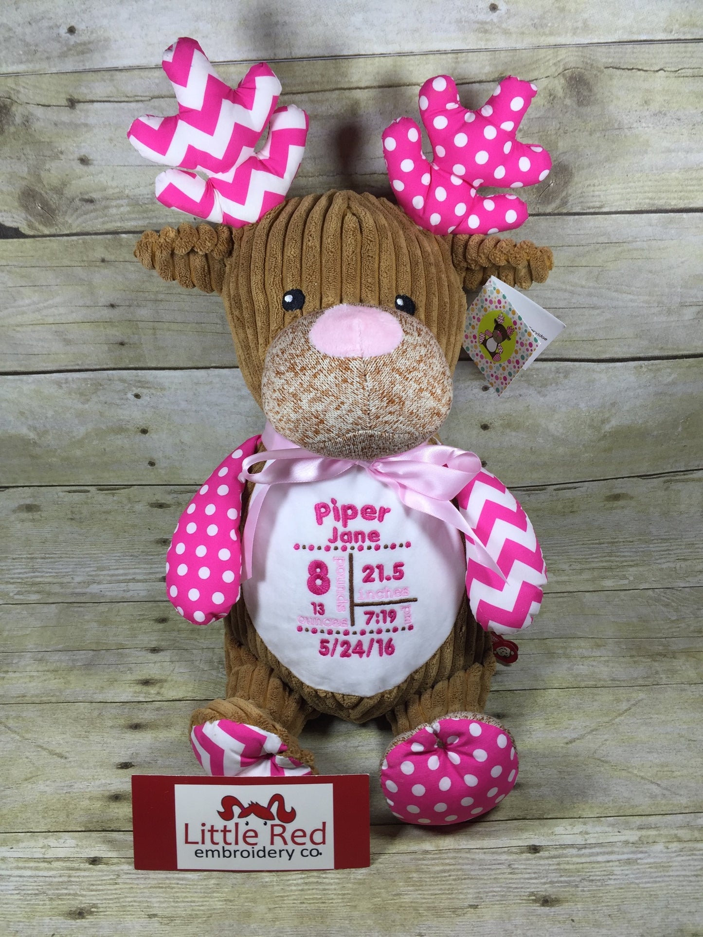 Cubbies™ Harlequin Pink Deer Stuffie with Custom Embroidery