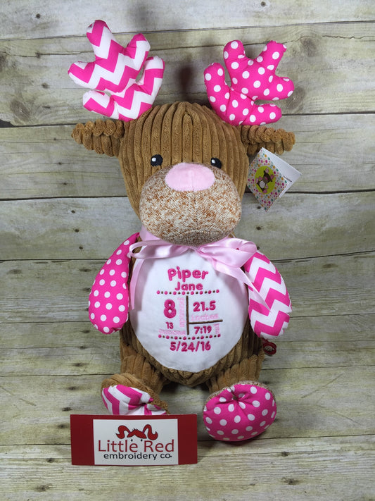 Cubbies™ Harlequin Pink Deer Stuffie with Custom Embroidery