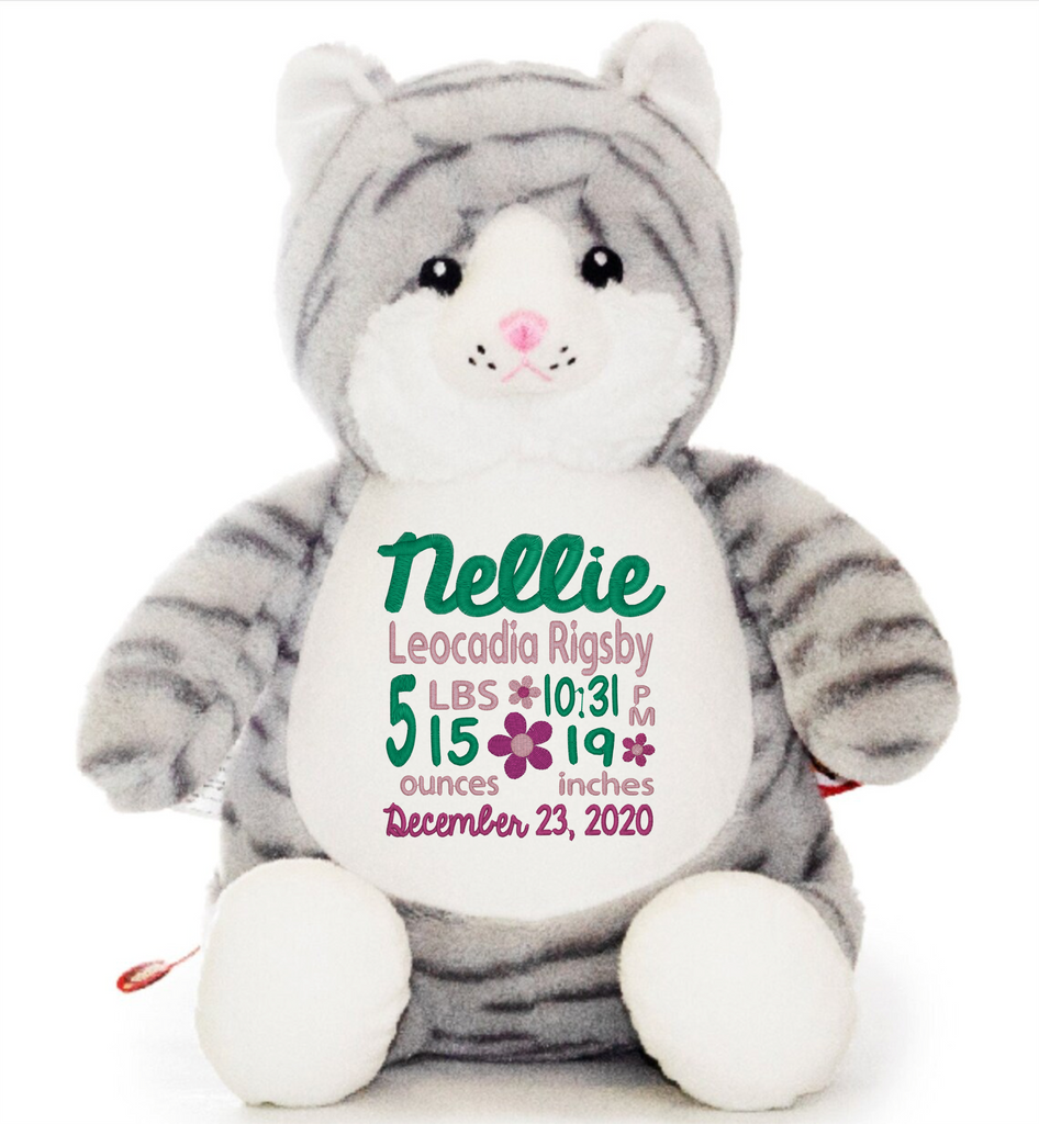 Cubbies™ Grey Cat With Stripes Stuffie with Custom Embroidery