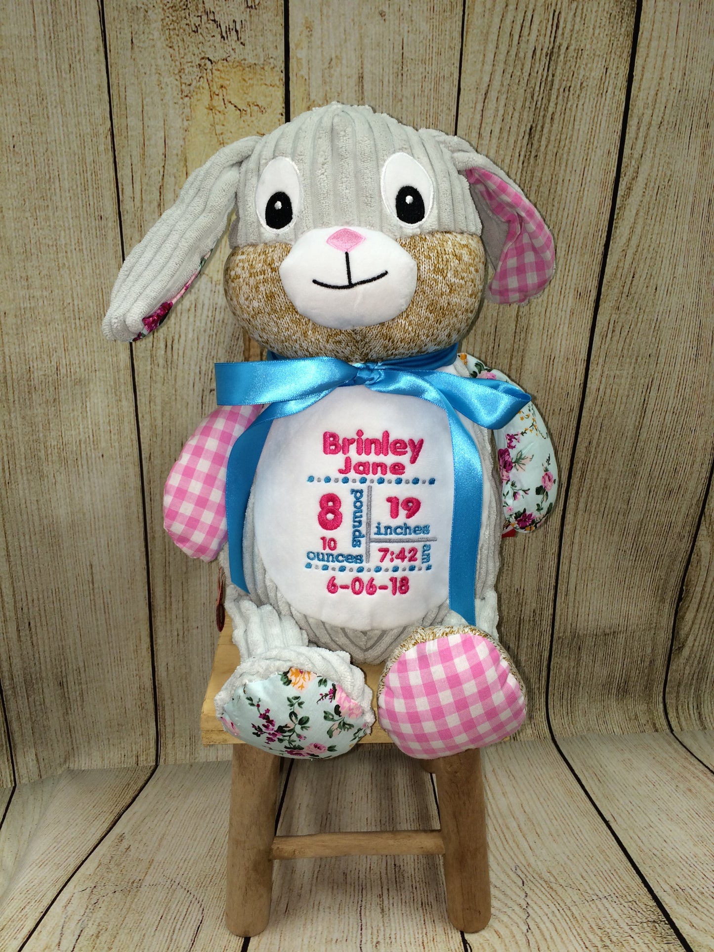 Cubbies™ Harlequin Pink Bunny Stuffie with Custom Embroidery
