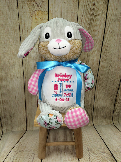 Cubbies™ Harlequin Pink Bunny Stuffie with Custom Embroidery