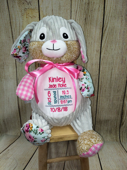 Cubbies™ Harlequin Pink Bunny Stuffie with Custom Embroidery