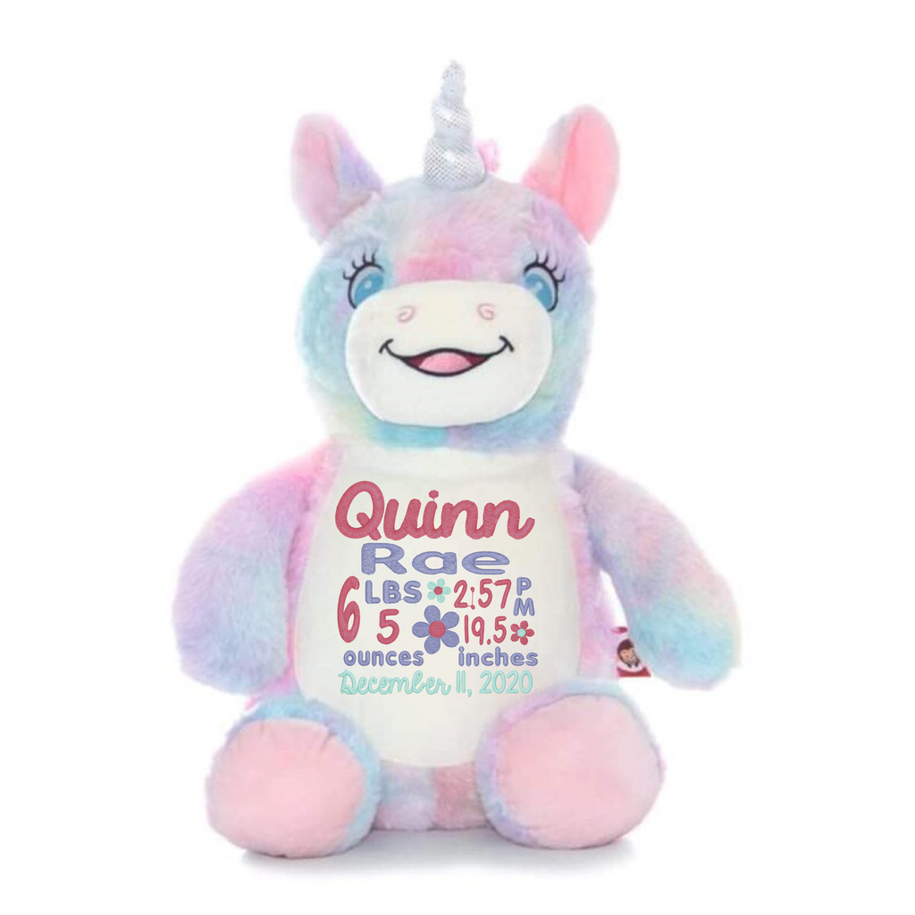 Cubbies™ Pastel Rainbow Unicorn Stuffie with Custom Embroidery