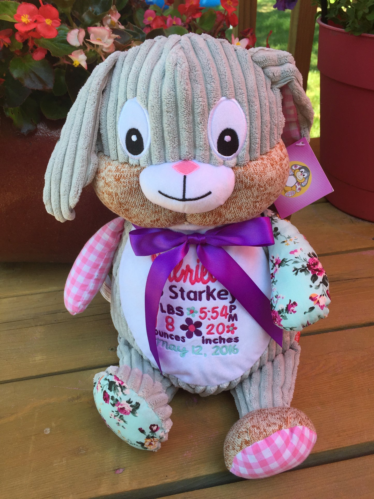 Cubbies™ Harlequin Pink Bunny Stuffie with Custom Embroidery