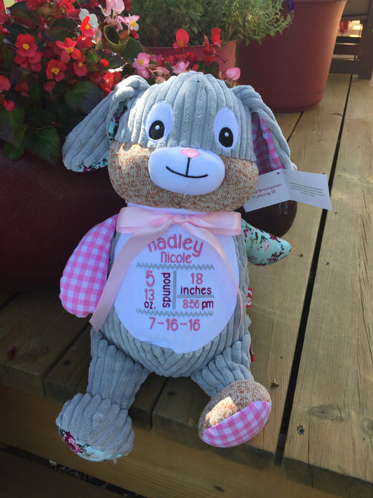 Cubbies™ Harlequin Pink Bunny Stuffie with Custom Embroidery