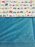Blue Minky Smooth & Cars Pattern Blanket