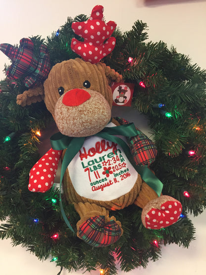 Cubbies™ Harlequin Red Plaid/Dot Deer Stuffie with Custom Embroidery