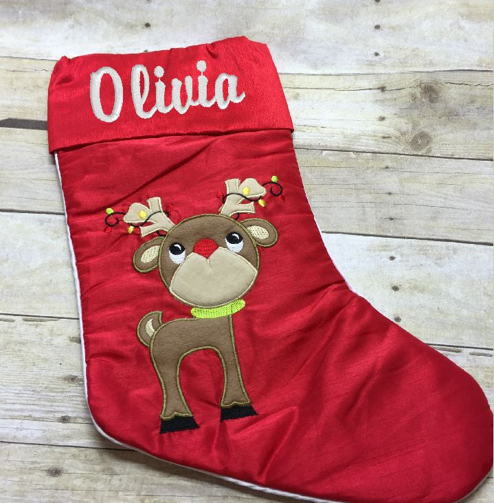Red Reindeer Christmas Stocking